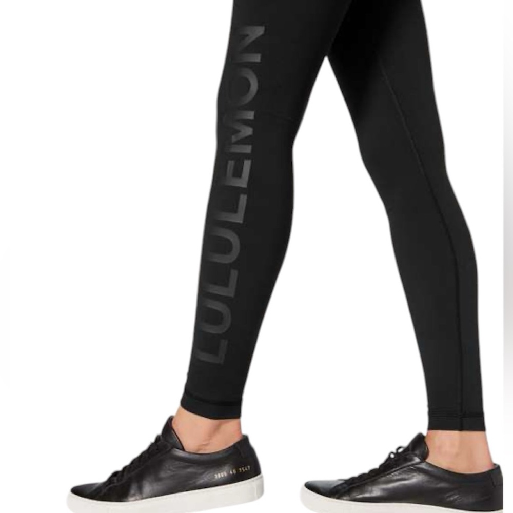 Lululemon Wunder Under Hi-RiseTight Luon 28" RARE Leg Spellout Black Size 2